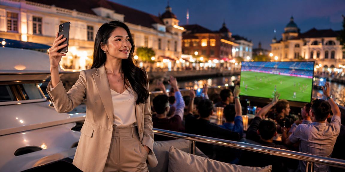 Pengguna melakukan transaksi mobile casino sambil minum kopi di kafe