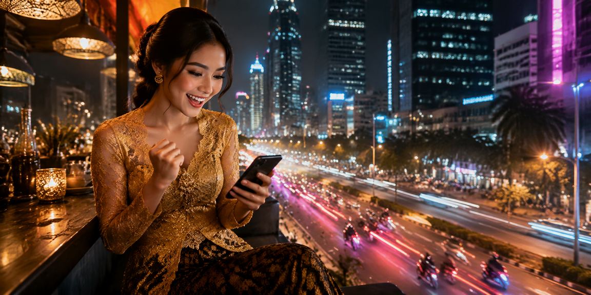 Suasana kasino neon dengan nuansa malam yang glamor dan hiburan digital